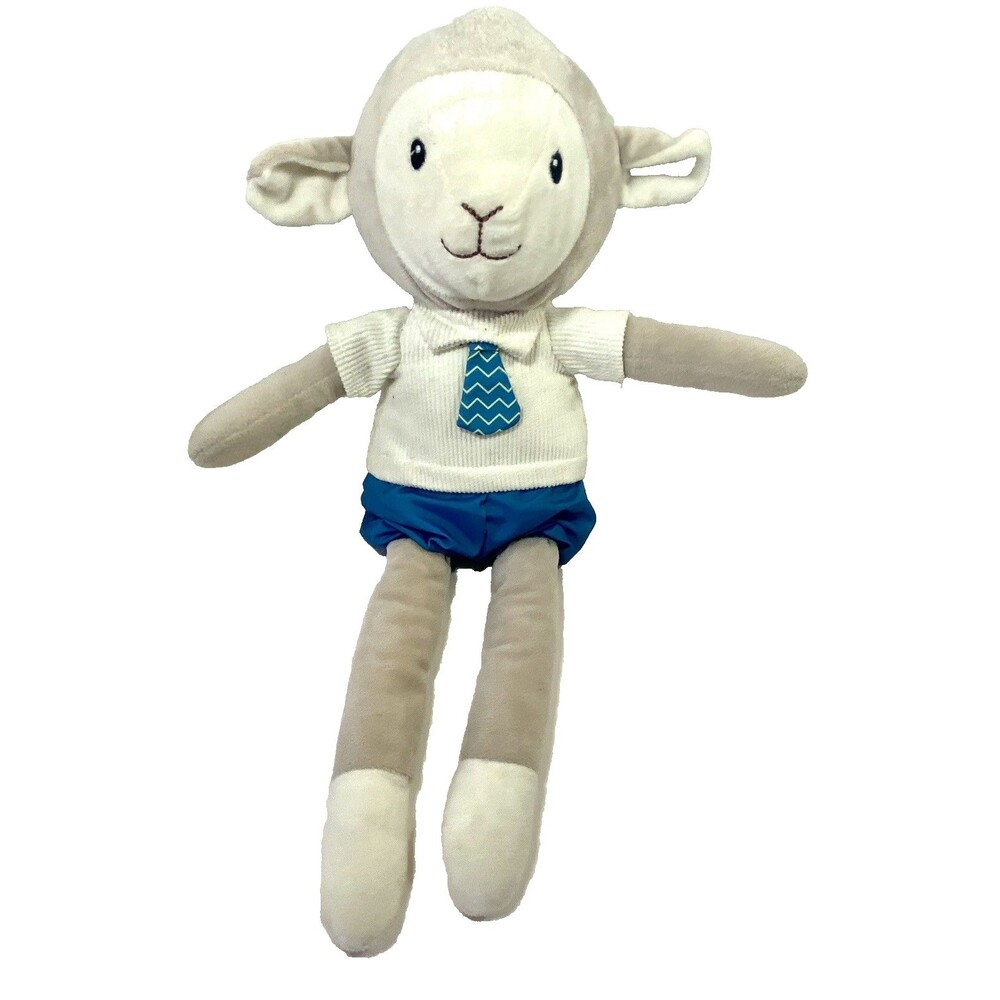Lamb  Baby Toy w Rattle Plush Soft Blue Pants Tie  Spark Create Imagine